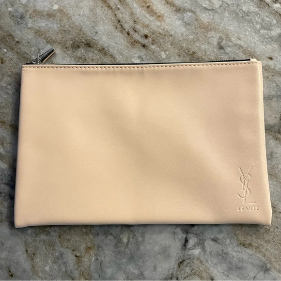 NEW Yves Saint Laurent Beaute Bag Cosmetic Pouch Cream Peachy Color - Picture 1 of 9